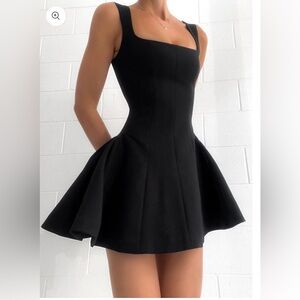 NWT Black Square-Neck Fit & Flare Mini Dress